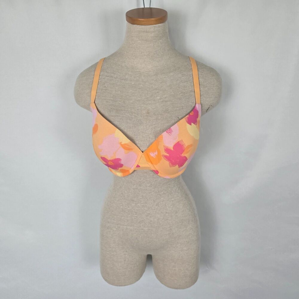 Auden Bra Women's 34DD Pink Orange Floral The Everyday Demi Coverage NWT